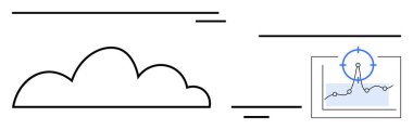 Veri analizi grafiği ve odaklama işareti olan bir bulut. Bulut hesaplama, analitik, büyüme, veri ölçümleri, teknoloji eğilimleri, dijital strateji, soyut çizgi düz metaforu için ideal