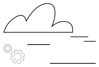 Bulut ana hatları; bulut hesaplama, veri işleme, teknoloji yeniliği, otomasyon, ekip işbirliği, çevrimiçi depolama ve iş akışı optimizasyonunu sembolize eden bulut anahatları. Soyut çizgi