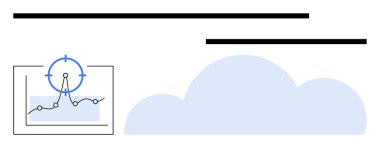 Hedef işaretleyicili grafik, çizgi grafik verisi ve bulut grafiği. Veri analizi, bulut hesaplama, büyüme takibi, iş sezgileri, performans ölçümleri, soyut çizginin tahmin edilmesi için ideal