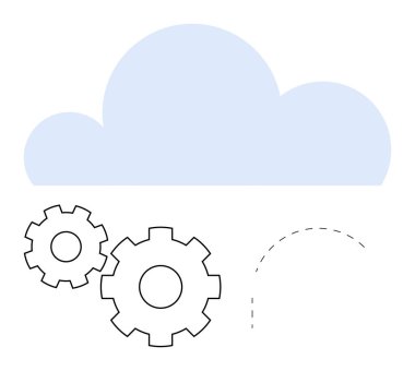 Birbirine kenetlenmiş iki siyah dişlinin üzerinde açık mavi bulut hareket olduğunu gösteriyor. Teknoloji, bulut hesaplama, otomasyon, mühendislik, yenilik, iş süreçleri ve bilişim için ideal