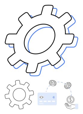Finansal işlemleri ve otomasyonu temsil eden para birimi sembollü soyut teçhizat. Fintech, bankacılık, dijital ödemeler, otomasyon, yazılım, engelleme zinciri ve verimlilik için ideal. Satır metaforu