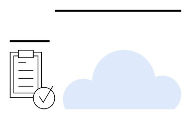 Mavi bulutun yanında kontrol işareti olan görev listesi. Üretkenlik, organizasyon, bulut depolama, dijital planlama, veri erişimi, görev izleme, soyut çizgi düz metaforu için ideal
