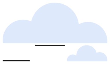 Açık mavi bulutlar, temiz bir estetik içinde kalın yatay çizgilerle şekillenir. Hava durumu kavramları, veri depolama, basitlik, minimalizm, teknoloji, ağ, soyut çizgi düz metaforu için ideal