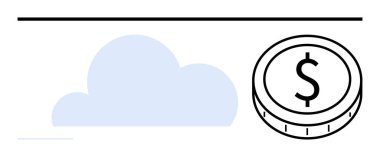 Mavi bulut simgesi, bulut hesaplamasını, maliyet verimliliğini, dijital hizmetleri ve teknolojiyi simgeleyen işaretlenmiş dolar sikkesi ile eşleştirildi. Finans, teknoloji, bulut depolama, e-ticaret, girişimler için ideal