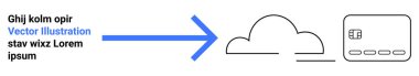 Metinden buluta ve veri transferini temsil eden kredi kartı simgelerini gösteren ok. Bulut depolama, veri göçü, çevrimiçi işlemler, dijital ödemeler, e-ticaret, fintech çözümleri için ideal