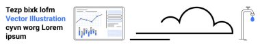 Analizli iş sunumu grafiği, metin bloğu, bulut simgesi, damlayan musluk damlası. İş analizleri, veri görselleştirme, istatistik, hava durumu, sürdürülebilirlik, korunma için ideal