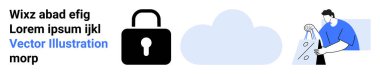 Kilit sembolü, bulut simgesi, şeffaf ekranlarla etkileşim halinde olan kişi. Siber güvenlik, bulut depolama, veri koruması, çevrimiçi güvenlik, bilgi teknolojisi, dijital gizlilik için ideal
