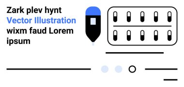Modelleştirilmiş kalem aracı, metin, renk örnekleri ve minimalist tasarımda taklit arayüz elemanları. Web tasarımı, minimalizm, kullanıcı arayüzü, grafik tasarımı, yer tutucular, şablon oluşturma için ideal