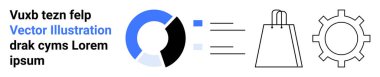 Dairesel çizelge dört renge bölünmüş, dikey alışveriş torbası çizimi, yazı yanında güneş vitesleri yapılandırma simgesi. Analiz, e-ticaret, ayarlar, optimizasyon, iş, teknoloji için ideal