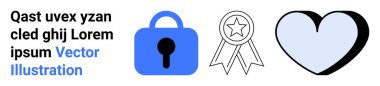 Güvenlik kilidi simgesi, yıldız rozeti ve minimalist bir kalp şekli. Güvenlik temaları, ödül programları, sağlık kampanyaları, eğitim içeriği, dijital hizmetler, kullanıcı