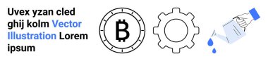 Bozuk para içinde Bitcoin sembolü, dişli çarklar ayarları ya da teknolojiyi temsil ediyor, ve su damlacıklarıyla sulandırma kutusu. Kripto para birimi, teknoloji, büyüme, yatırım, kalkınma ve finans için ideal