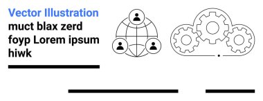 Bir dünya tarafından birbirine bağlanmış üç kullanıcı simgesi takım çalışması ve küresel işbirliğini temsil ediyor. Üç birbirine kenetlenmiş dişli mekanizmayı ve verimliliği sembolize eder. İş, ağ ve küresel erişim için ideal