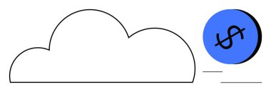 Mavi bir çemberin üzerindeki dolar işaretinin yanında bulut çizgisi. Teknoloji, finans, ekonomik büyüme, bulut hesaplama, dijital ekonomi, iş çözümleri ve yenilik için ideal. Minimalist tasarım net çizgiler
