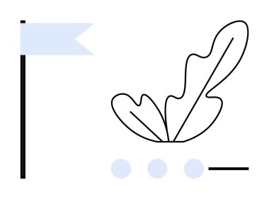 Mavi bir bayrağın yanında siyah çizgili bir yaprak ve yatay çizgili üç daire. Doğa, minimalizm, büyüme, basitlik, sanat, tasarım, yenilik kavramları için idealdir. Modern soyut çizgi düz