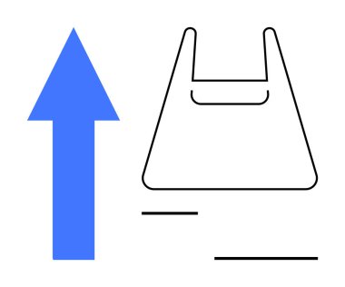 Mavi ok siyah çizgili düz alışveriş torbasını gösteriyor. Büyüme, perakende alışveriş, e-ticaret, ilerleme, sürdürülebilirlik, ilerleme ve minimalizm için ideal. Temiz soyut çizgi düz