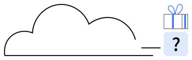 Bulut çizgisi hediye kutusuna bağlı, kurdele ve soru işareti var. Bulut hesaplama, veri depolama, gizemli hediyeler, çevrimiçi hizmetler, sürprizler, dijital ödüller ve gizli fırsatlar için ideal. Çizgi