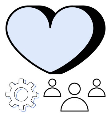 Teçhizatlı büyük bir kalp ve üç insan ikonu. Takım çalışması, şefkat, işbirliği, liderlik, toplum, bakım ve organizasyonel değerler için idealdir. Soyut çizgi düz metafor