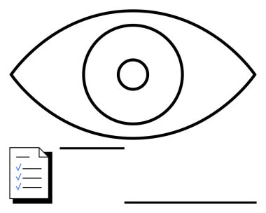 Göz çizgisi, kontrol işaretleri, odak noktası, farkındalık ve dikkat gösteren bir belgeyle birleştirildi. Görüş, teftiş, değerlendirme, planlama, gözlem verimliliği soyut çizgisi için ideal
