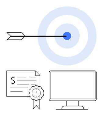 Ok hedefi tam on ikiden vurdu, sertifikası finansal değeri ve başarı kurdelesi, bilgisayar monitörü. Başarı için ideal, hedefler, başarı, tanınma, mali kazanç, kesinlik