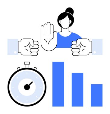Stopwatch bar çizelgesi el sıkışmayı ve insanı durdurur. Takım çalışması, çatışma çözümü, zaman yönetimi, üretkenlik, iş iletişimi, karar verme, müzakere için ideal. Satır metaforu