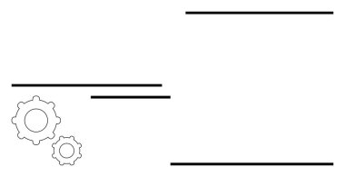 Dişliler kalın yatay çizgilerle etkileşime girerek süreci, işlevselliği ve işbirliğini iletir. İş akışı, mekanik, takım çalışması, verimlilik, işlemler, sistemler soyut düz çizgi metaforu için ideal