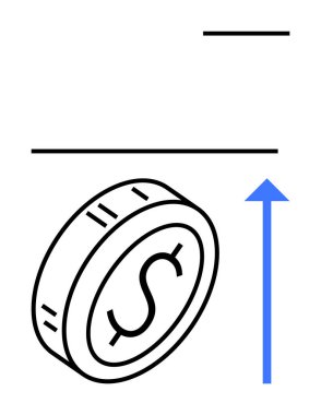 Yükselen okla eğik para madeni büyümeyi, ekonomik ilerlemeyi ve olumlu eğilimleri simgeliyor. Finans, yatırım, kâr, ekonomik projeler, iş büyümesi, başarı kavramları için ideal