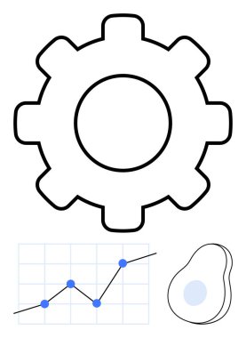 Mekanik veya sistemler için vites, büyümeyi gösteren veri noktaları ve soyut kütle grafiği. Teknoloji, yenilik, araştırma, veri analizi, yönetim, büyüme soyut çizgisi düz metaforu için ideal