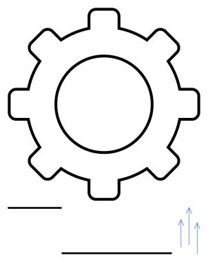 Yükselen oklarla çevrili büyük dişli ana hatları, gelişimi, stratejiyi, yeniliği ve gelişimi vurgulayan oklar. Üretkenlik, büyüme, çözümler, başarı ve liderlik kavramları için ideal