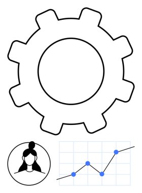 Şebeke çizgisi grafiği ve kullanıcı simgesi olan büyük teçhizat işleme otomasyonu, kullanıcı merkezli veri ve ilerlemeyi simgeliyor. Takım çalışması, veri analizi, verimlilik, verimlilik, analitik ve planlama için ideal