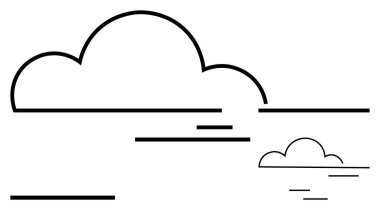 Yatay çizgileri olan basit siyah çizgilerdeki iki bulut sükunet ve dengeyi çağrıştırıyor. Hava, teknoloji, basitlik, minimalizm, doğa, atmosfer, soyut düz metafor için ideal
