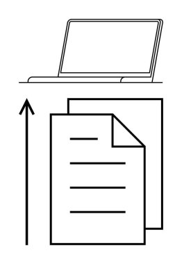 Dizüstü bilgisayar belgesi ve yukarı doğru ok dijital büyüme verimliliğini ve otomasyonu sembolize ediyor. İş, teknoloji, verimlilik, yenilik, bağlantı ve uyum için idealdir. Satır mecazı