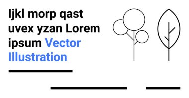 Geometrik şekilli soyut ağaç ve yaprak, yatay çizgiler ve yer tutucu metin. Doğa temalı kavramlar, çevre dostu projeler, web tasarımı, markalaşma, eğitim materyalleri, grafik