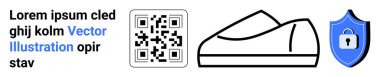 QR kodu, ayakkabı izi, kilitli mavi kalkan. Kimlik, güvenlik, teknoloji, perakende, e-ticaret, doğrulama ve çevrimiçi güvenlik için ideal. Promosyon malzemeleri için mükemmel. İniş sayfası