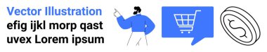 Erkek gösterme, konuşma balonunda alışveriş arabası ve dolar parası. Çevrimiçi alışveriş, finans, dijital pazarlama, web tasarımı, UIUX, iş kavramları, mobil uygulamalar için ideal. İniş sayfası