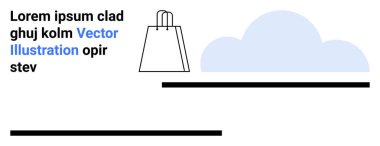 Bulut şeklinin yanında yer tutucu metniyle alışveriş poşeti simgesi. E-ticaret, pazarlama, alışveriş uygulamaları, dijital reklamlar, çevrimiçi satışlar, mağaza promosyonları, iniş sayfaları için ideal. İniş sayfası