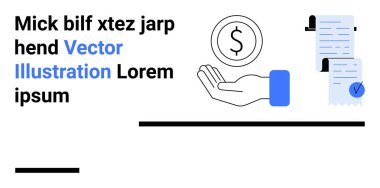 Elinde mavi listeli önemli belgelerle birikimleri simgeleyen bir madeni para var. Finans, iş, sözleşmeler, anlaşmalar, denetimler, bütçe, yatırımlar ve sunumlar için ideal