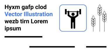 Halter kaldıran halterci, metin elementleri, buğday sapları, siyah yatay çizgiler. Fitness uygulamaları, tarım içeriği, eğitim materyalleri, pazarlama, web tasarımı, blog gönderileri için ideal
