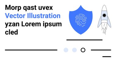 Parmak izi, uçan roket ve siyah-mavi metin elementleri olan bir kalkan. Teknoloji, yenilik, güvenlik, dijital platformlar, modern web sitesi tasarımları, eğitim içeriği, iş için ideal