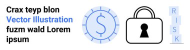 Dairesel dizaynda dolar sembolü anahtar delikli güvenlik kilidi ve RISK kısaltması. Finans, güvenlik, risk yönetimi, yatırımlar, dijital güvenlik, finansal planlama web tasarımı için ideal