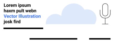 Mikrofon, bulut ve metin elementleri. Dijital iletişim, podcastler, webinarlar, çevrimiçi öğrenme, bulut hesaplama, sanal olaylar ve ses teknolojisi için ideal. İniş sayfası