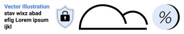 Metnin yanında kilit olan güvenlik kalkanı merkezde sanatsal bulut şekli, sağda daire şeklinde yüzdelik sembol. Güvenlik, teknoloji, bulut depolama, finans, içerik koruması, veri için ideal