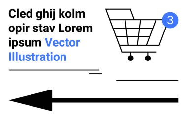 Tebligatlı alışveriş arabası, büyük ok, içerik için yer tutucu metin. E-ticaret, pazarlama, navigasyon, alışveriş uygulamaları, iş sunumları, web sitesi arayüzü için ideal. İniş