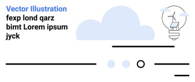 Güneş paneli, mavi bulut, metin elementleri ve minimalist siyah çizgileri olan ampul. Teknoloji için ideal, yenilenebilir enerji, çevre dostu çözümler, yenilik, modern tasarım, sürdürülebilirlik, web