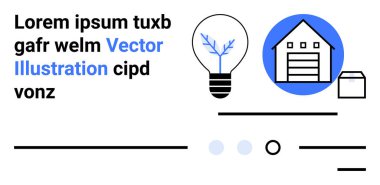 Ağaç dalları, ev ikonu, metin ve minimalist çizgileri olan ampul. Teknoloji, yenilik, gayrimenkul, kullanıcı arayüzü, tasarım ilhamı, minimalizm, web gelişimi için ideal. İniş sayfası