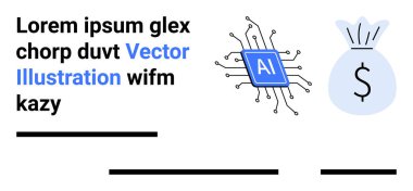 Yapay zeka çipi ve para çantası yanında minimalist bir metin. Teknoloji blogları, finans hizmetleri, pazarlama sunumları, eğitim içeriği, yatırım rehberleri, başlangıç sunumları için ideal