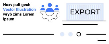 Konteynır ihracatı, mavi takım simgeleri, metin blokları ve satırlar. Lojistik, takım çalışması, proje yönetimi, nakliyat, imalat, pazarlama ve iletişim için ideal. İniş sayfası