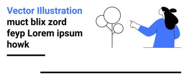 Mavi elbiseli kişi minimalist bir ağacı işaret ediyor. Yanında da yazı ve siyah çizgiler var. Web siteleri, eğitim materyalleri, sunumlar, bilgi grafikleri, bloglar, dijital medya için ideal