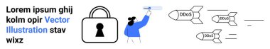 DDoS etiketli füzeleri engellemek için güvenlik kilidini hedef alan bir araç kullanıyor. Siber güvenlik, veri koruması, ağ güvenliği, siber tehdit önleme, çevrimiçi güvenlik, bilgi