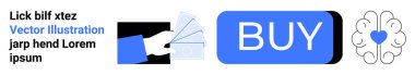 Bir kredi kartı, büyük bir satın alma düğmesi, beyin logosunda kalp ve mesaj. E-ticaret, UI tasarımı, ödeme sistemleri, dijital pazarlama, UX, online alışveriş, markalaşma için ideal. İniş sayfası