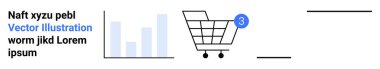 Bar grafiği, alışveriş arabası, yer tutucu mesajı. E-ticaret, online alışveriş, analitik, minimalizm, web tasarımı, kullanıcı arayüzü, teknolojik içerik için ideal. İniş sayfası